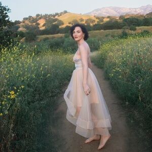 Formal Beige Tulle Stretchy Ruffles High Low Maxi Skirt